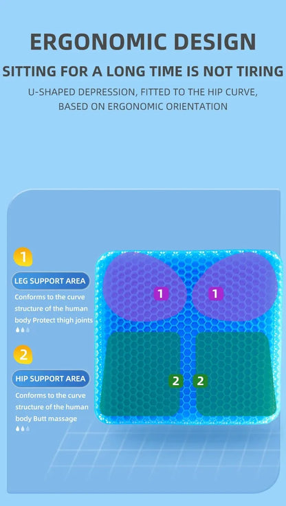 Breathable Honeycomb Gel Seat Cushion for Tailbone & Back Pain Relief