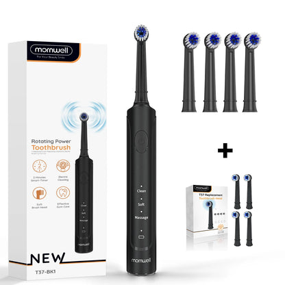 Rechargeable Sonic Electric Toothbrush with 3 Cleaning Modes & 4 Replacement Heads