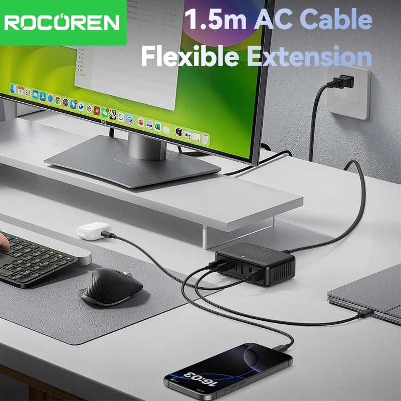 100W GaN 6-Port Desktop Fast Charging Station - Universal USB-C Power Hub