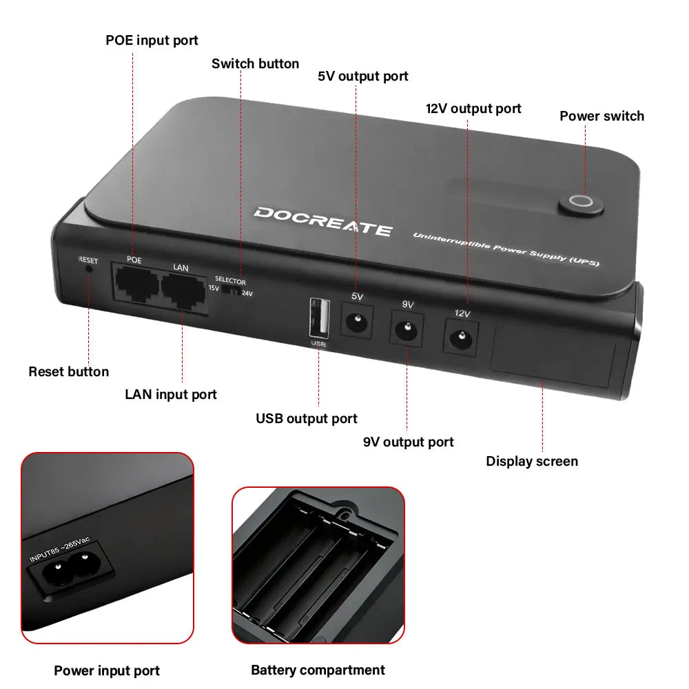 Mini Portable UPS Backup Power Supply for WiFi Routers & Security Cameras