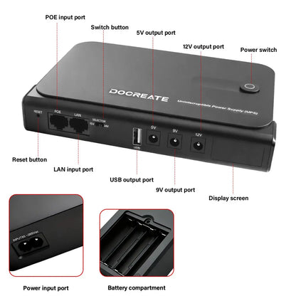 Mini Portable UPS Backup Power Supply for WiFi Routers & Security Cameras