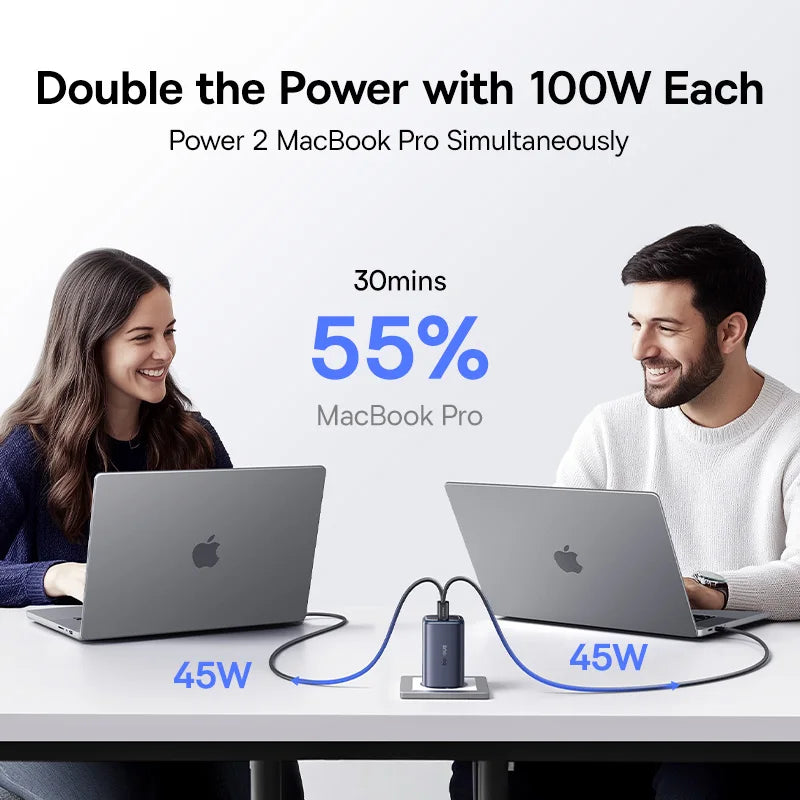 100W GaN Fast Charger - 3-Port USB-C Laptop & Phone Power Adapter - 3
