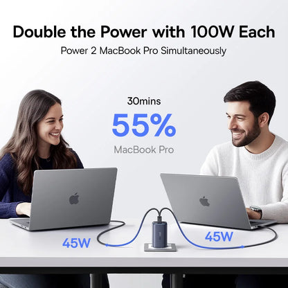100W GaN Fast Charger - 3-Port USB-C Laptop & Phone Power Adapter