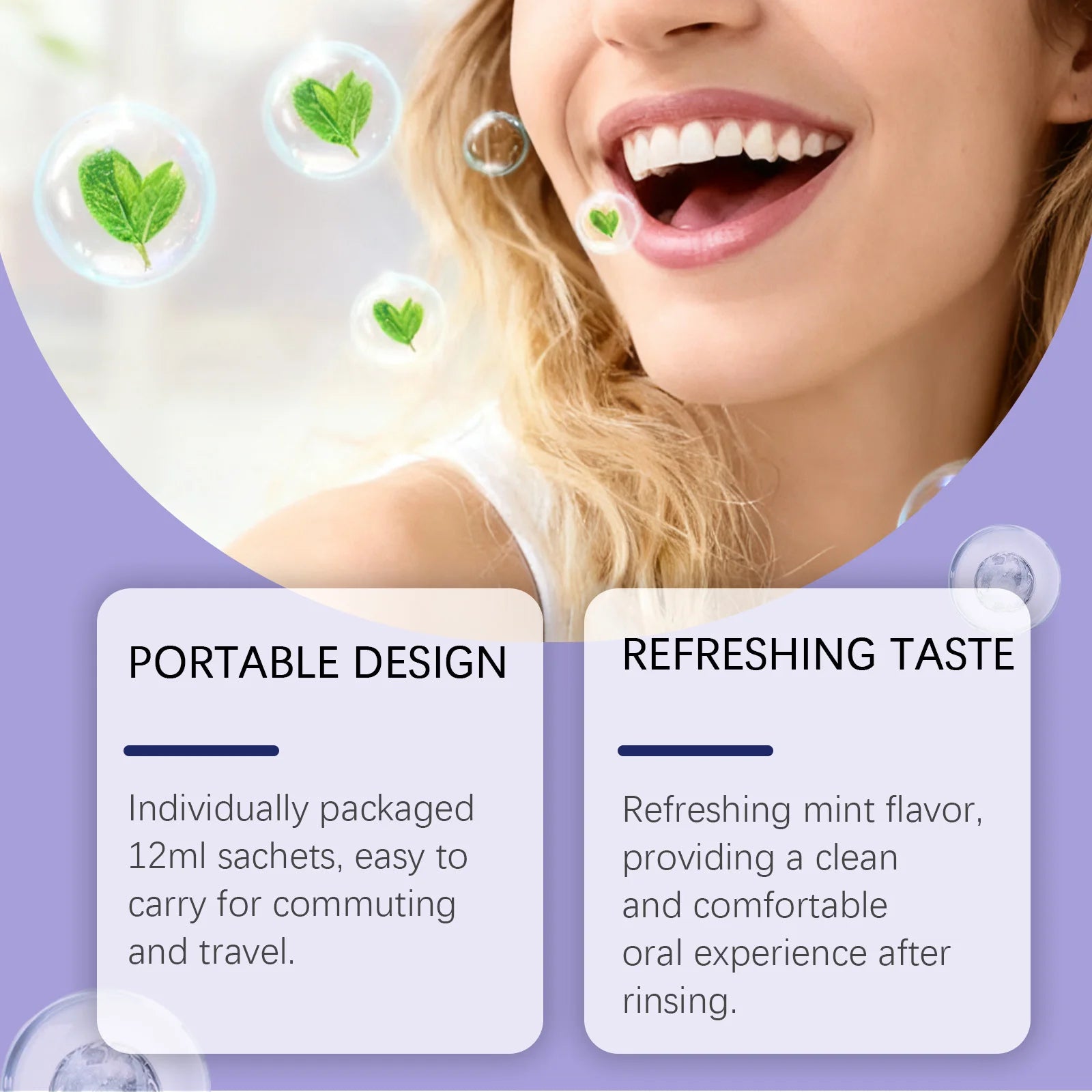 Purple Mint Mouthwash Single-Use Travel Sachets for Fresh Breath & Oral Care - 8