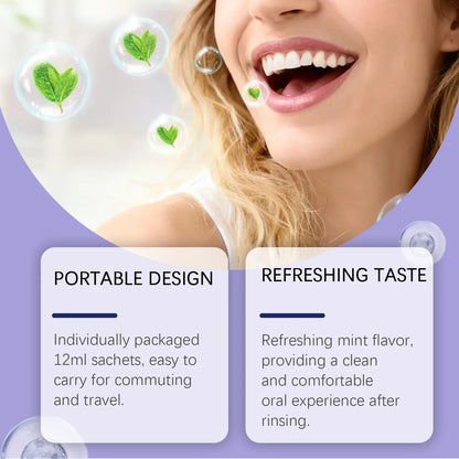 Purple Mint Mouthwash Single-Use Travel Sachets for Fresh Breath & Oral Care