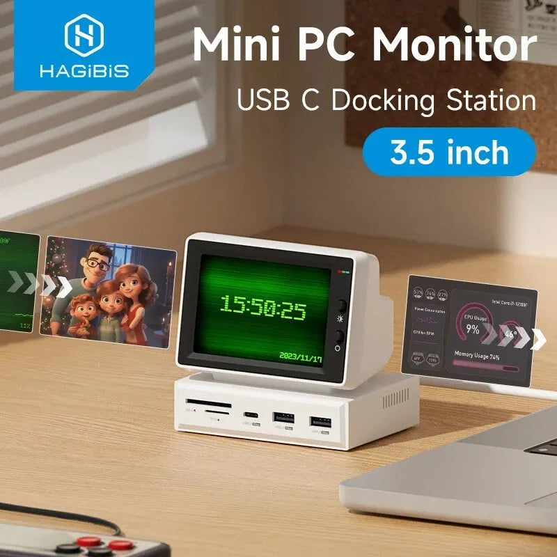 3.5" IPS Mini PC Data Monitor & USB-C Docking Station for Laptop - 1