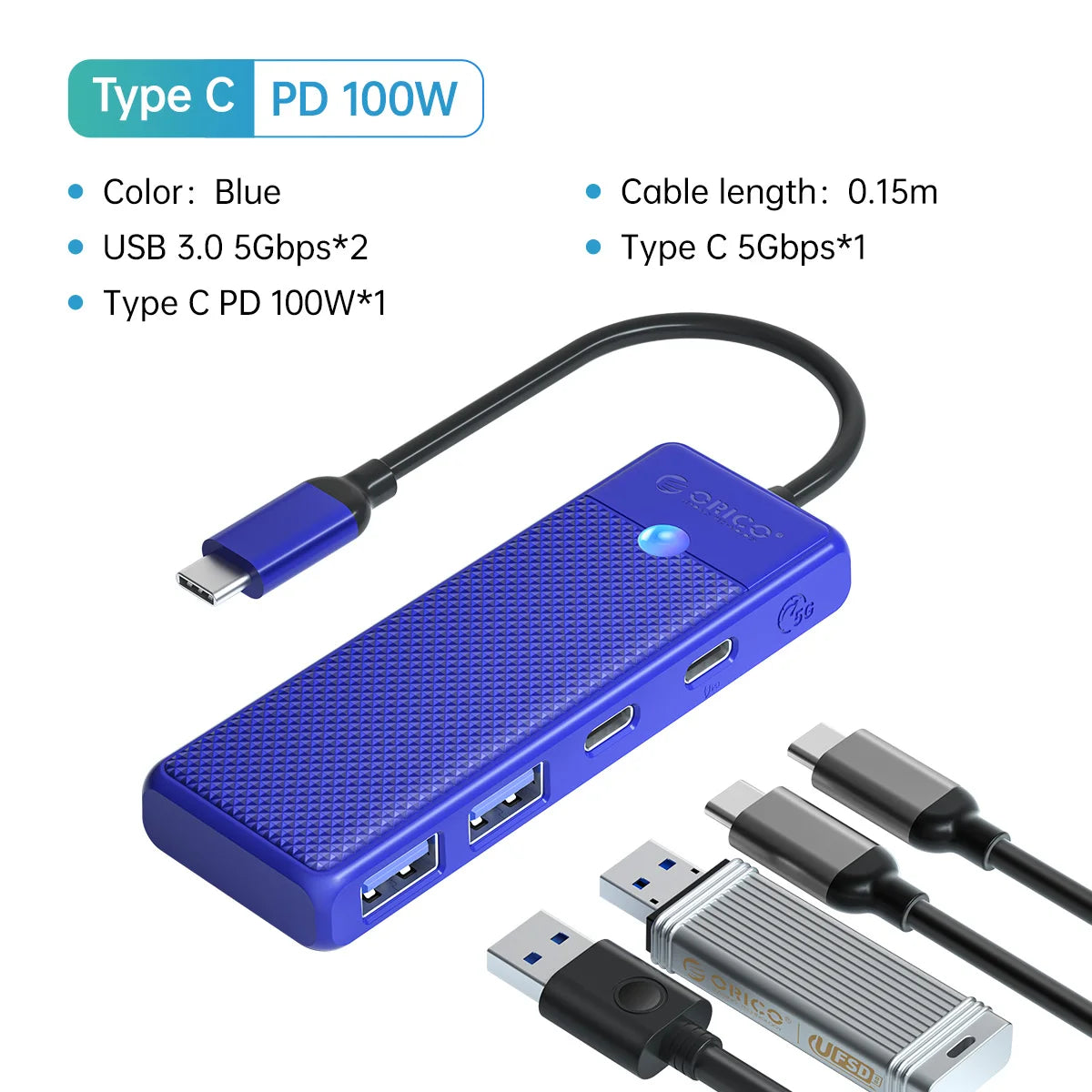 4-in-1 USB-C Hub Adapter with 100W PD Charging & 5Gbps Data Transfer