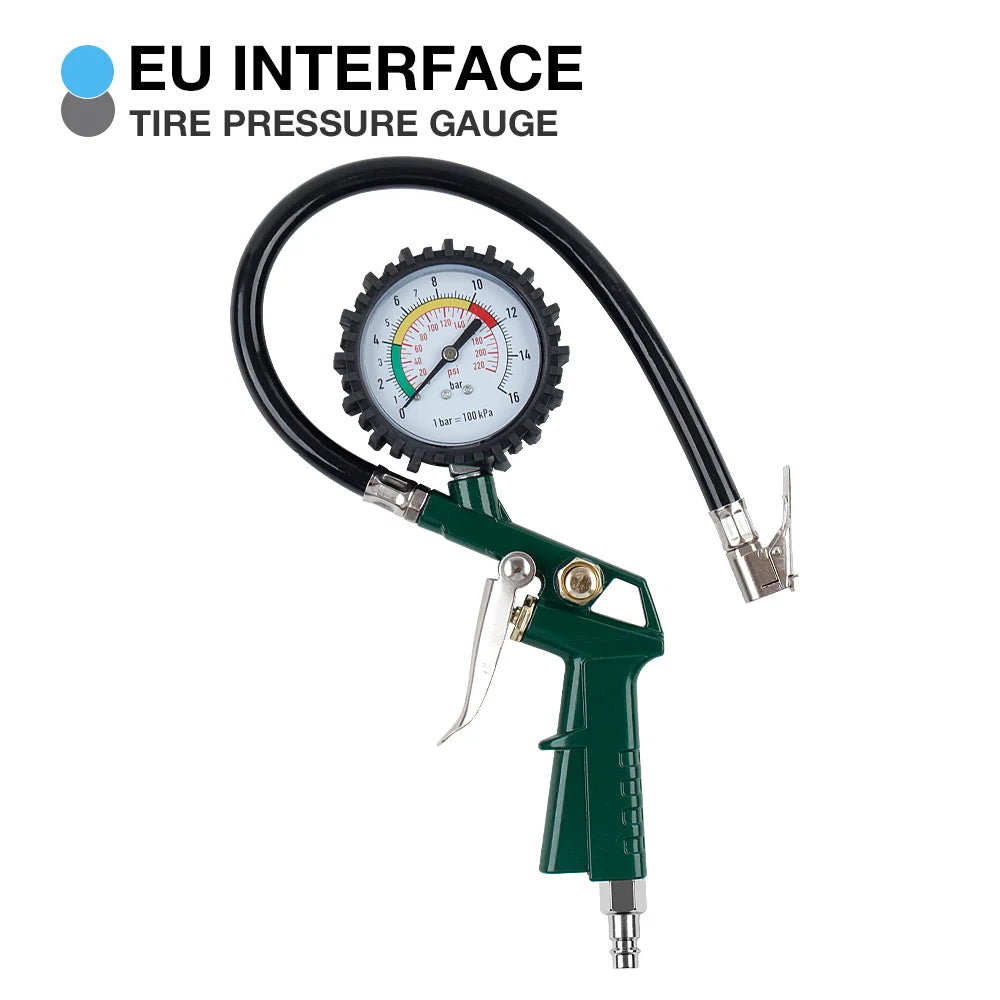 220 PSI Tire Pressure Gauge & Inflator Gun for Air Compressor - EU/JP Interface - 12