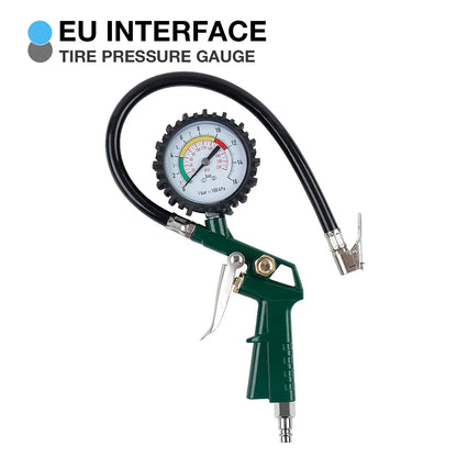 220 PSI Tire Pressure Gauge & Inflator Gun for Air Compressor - EU/JP Interface