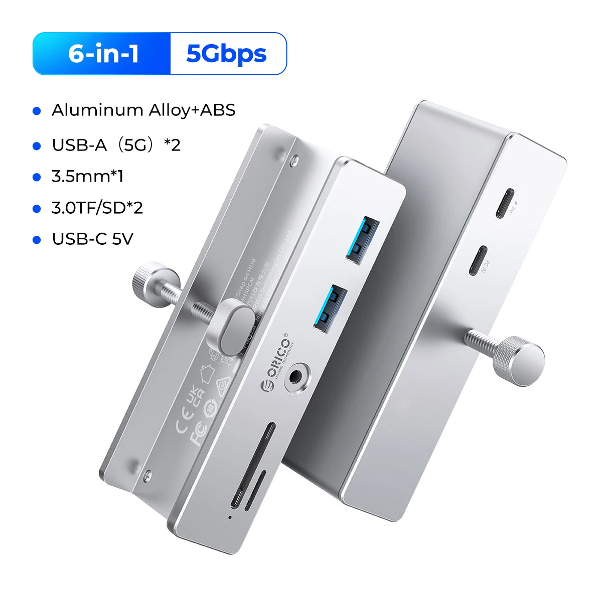 ORICO 6-in-1 USB 3.2 Hub 10Gbps High-Speed Data Transfer & SD/TF Reader - 21