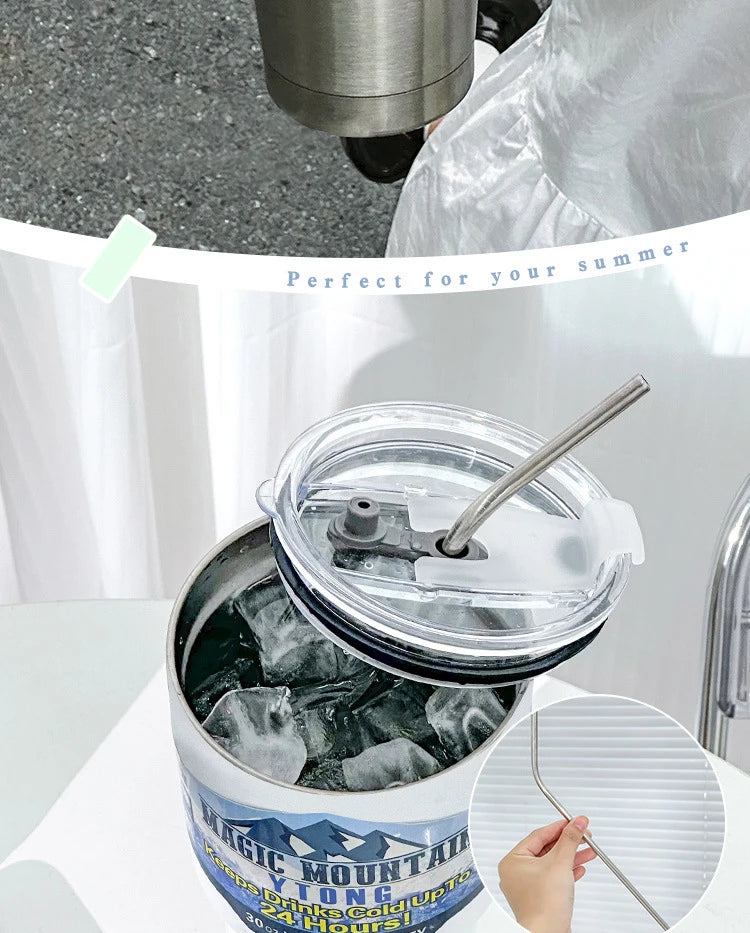 900ml Vacuum Insulated Stainless Steel Tumbler with Straw for Travel - 14