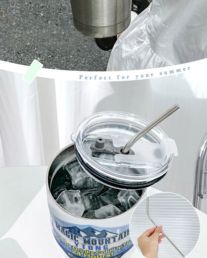 900ml Vacuum Insulated Stainless Steel Tumbler with Straw for Travel