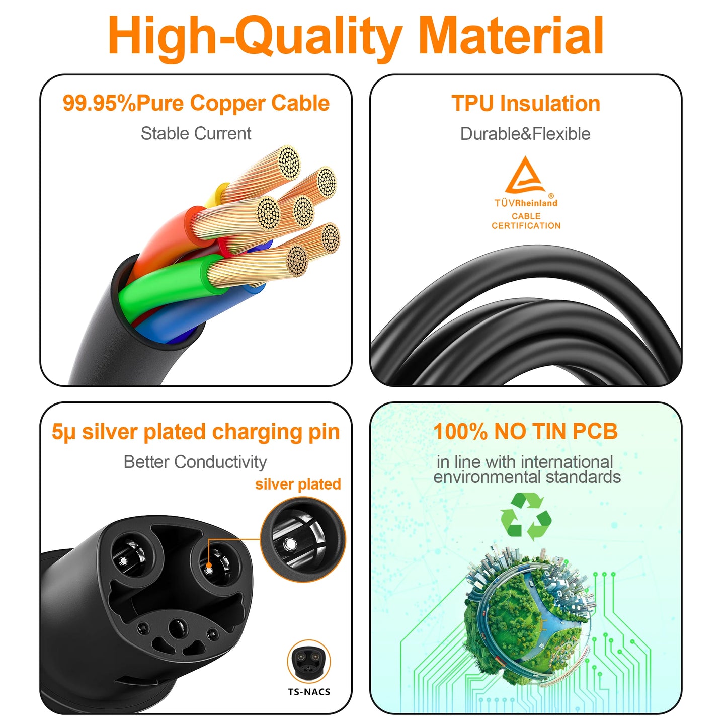 Portable NACS EV Charger for Tesla - 3.5kW Adjustable Level 2 Charging