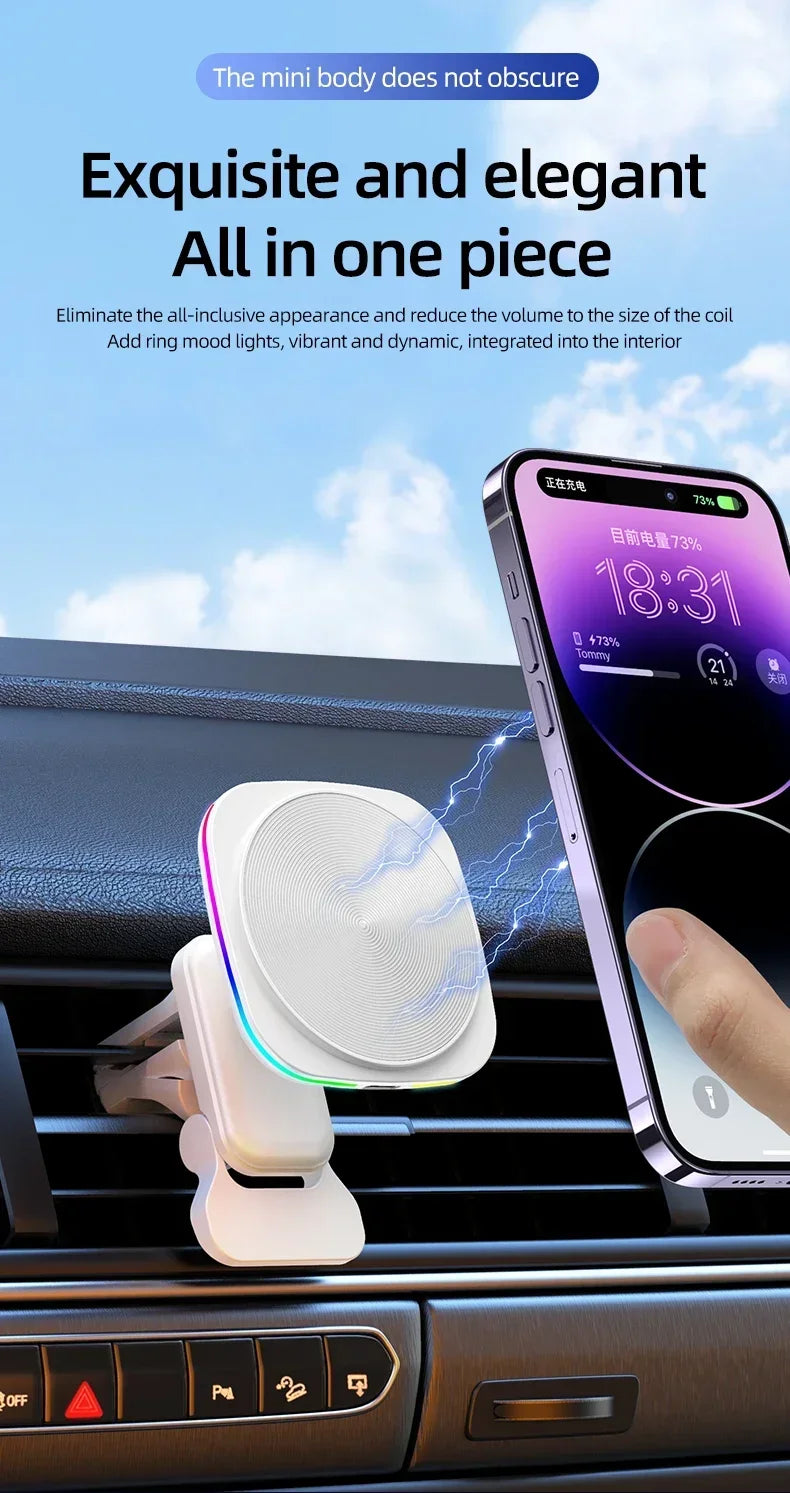 Magnetic Wireless Car Charger & Phone Mount - 15W Fast Charging Station - 12