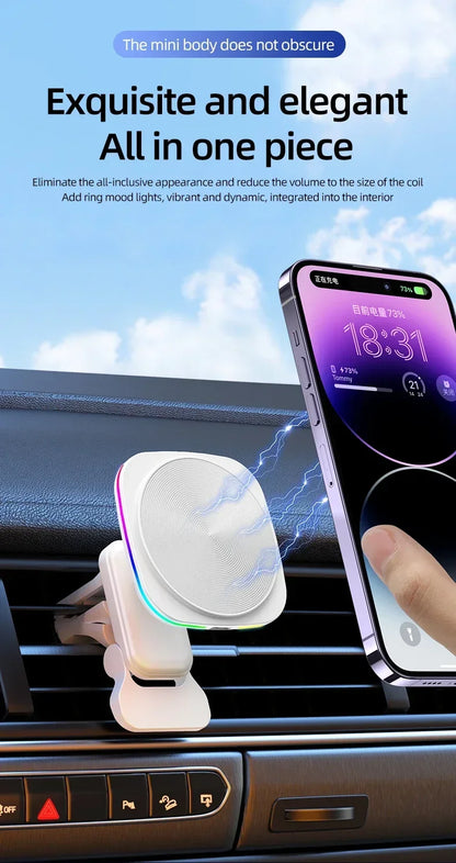 Magnetic Wireless Car Charger & Phone Mount - 15W Fast Charging Station