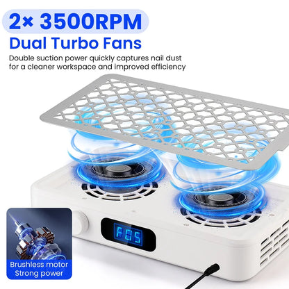 5-Speed Brushless Dual Turbo Nail Dust Collector