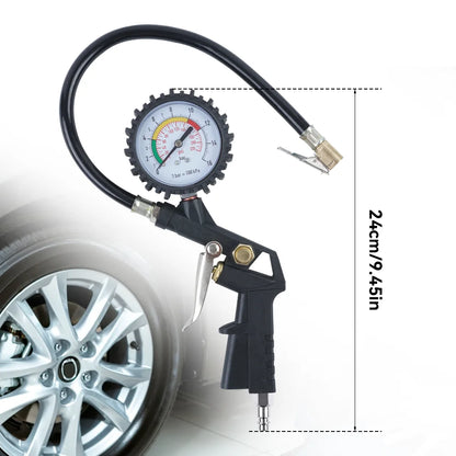 220 PSI Tire Inflator with Pressure Gauge & Air Hose for Cars & Motorcycles