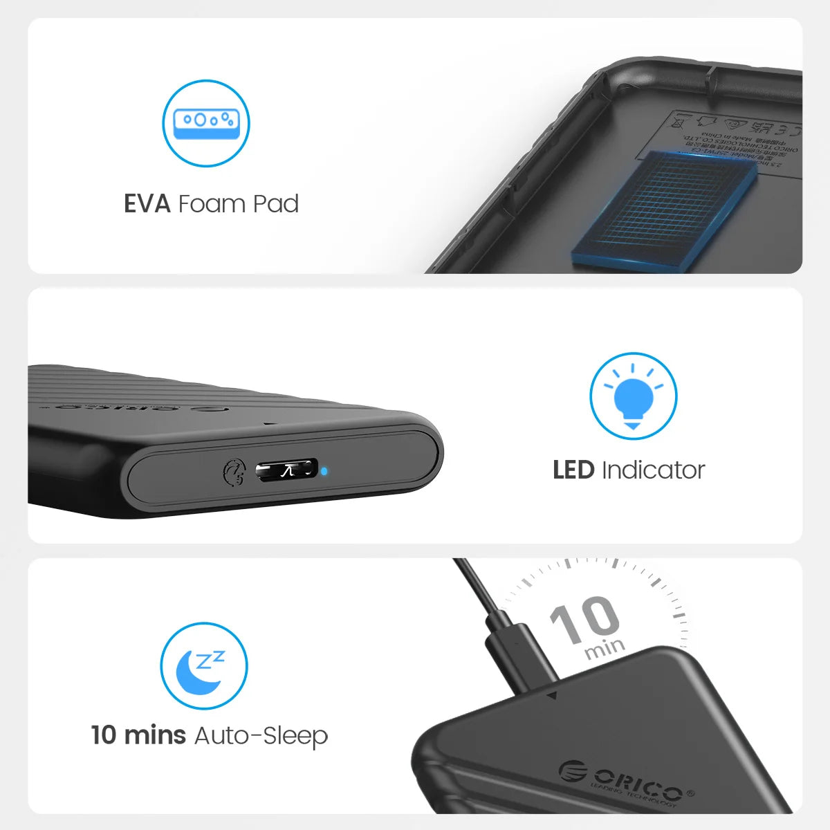2.5" SATA HDD SSD External Hard Drive Enclosure - USB 3.0/Type-C Adapter - 6