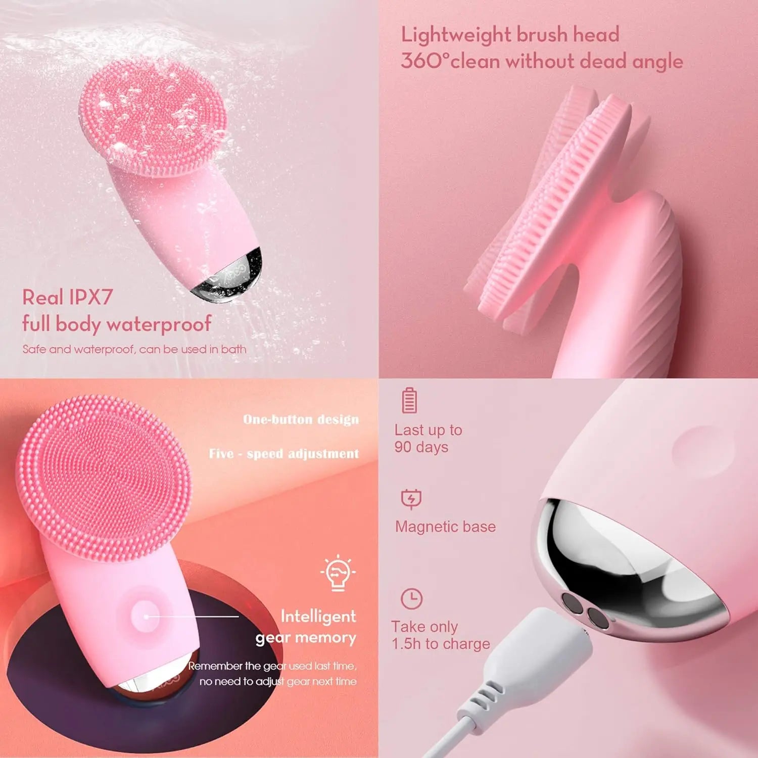 Sonic Electric Silicone Facial Cleansing Brush – Waterproof Skin Exfoliator - 5