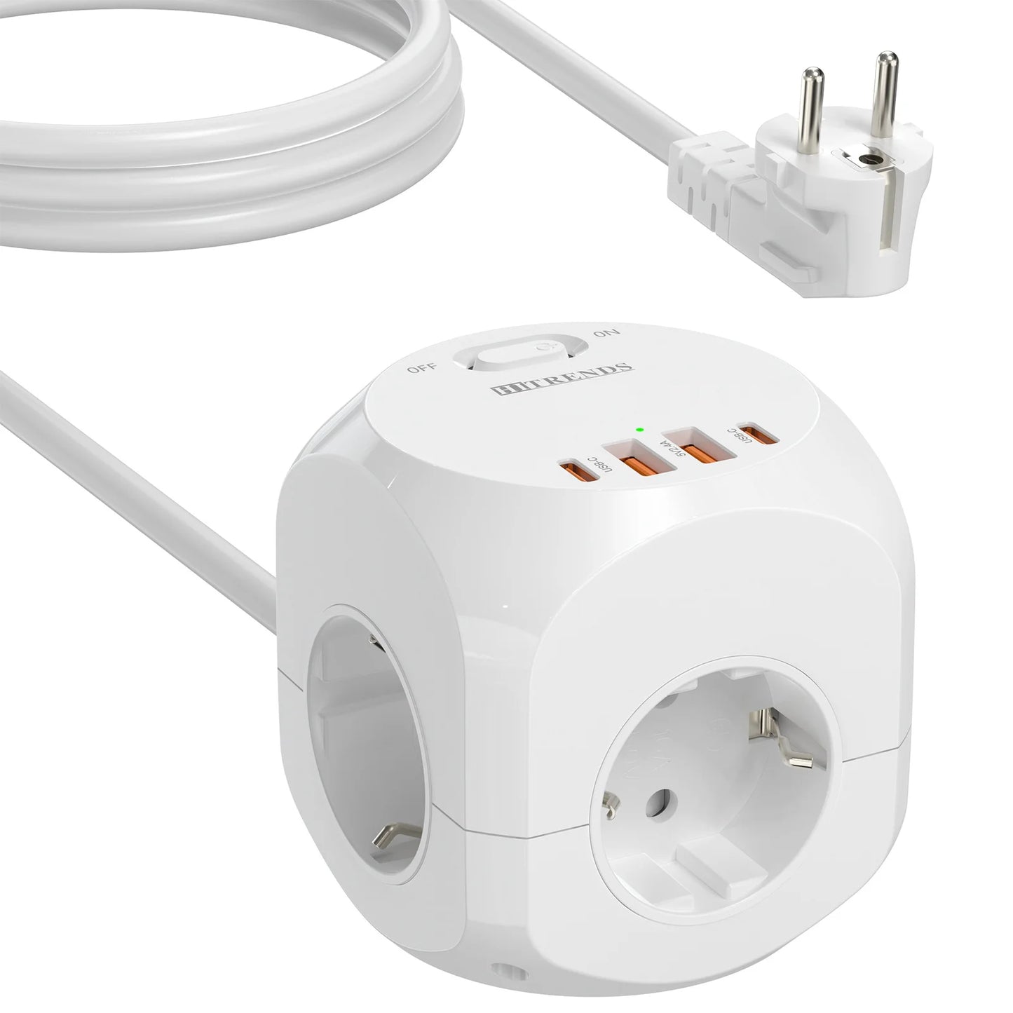 4-Way Cube Power Strip with USB-C & USB-A Fast Charging - 2M Extension Cord