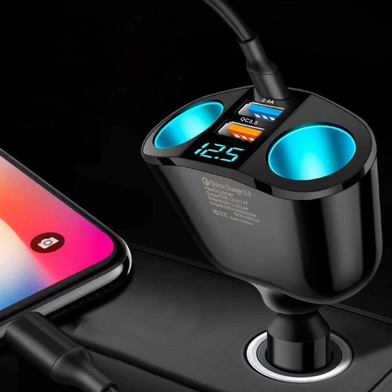 Dual-Port Fast Car Charger Adapter with Real-Time Digital Display - 3