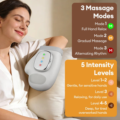 Electric Hand Massager with Heat & Air Compression - Cordless Finger Relief