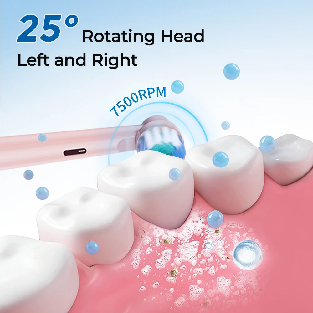 Kids Rechargeable Electric Toothbrush with 4 Replacement Heads & Timer