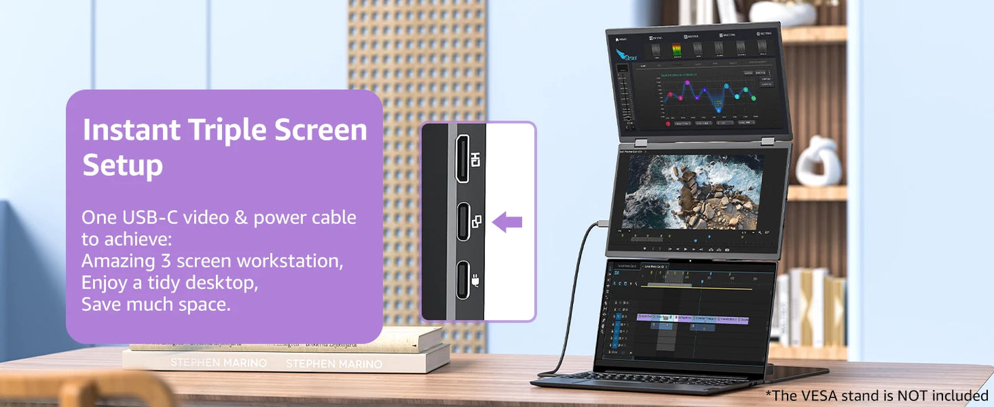 15.6" Dual Portable Laptop Monitor - 1080P FHD Stacked Screen Extender