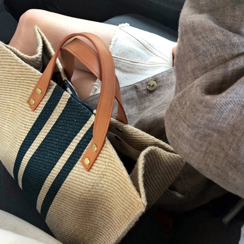 Luxury Striped Canvas Bucket Bag