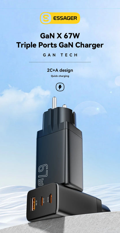 Essager 67W GaN USB-C Fast Wall Charger - Multi-Port Power Adapter