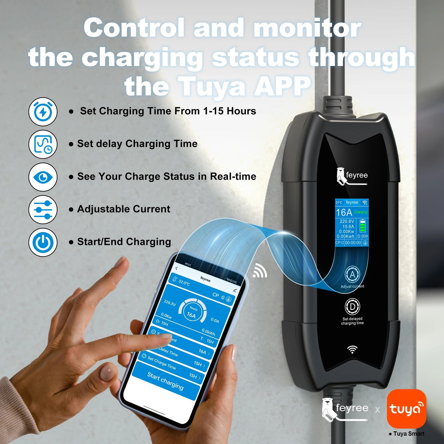 Smart Portable GB/T EV Charger 3.5kW with WiFi App Control & 3.5m Cable