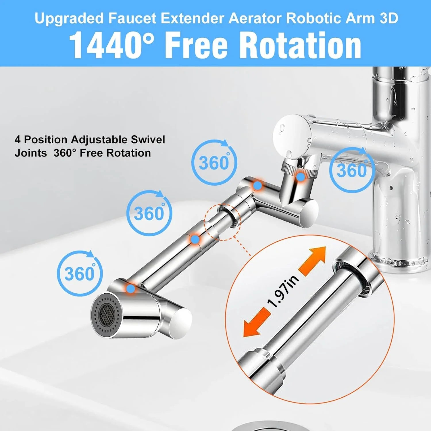 Universal 1440° Swivel Faucet Extender with 2 Modes - 4