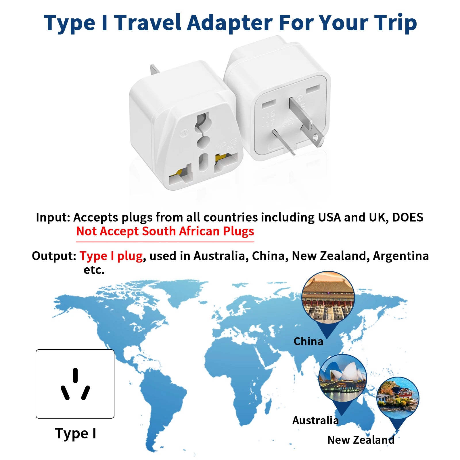 3-Pack Australian Travel Plug Adapter – Universal International Power Converter - 5