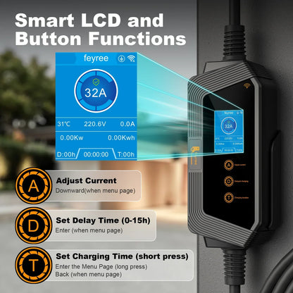 7KW Portable EV Charger with WiFi App & Adjustable Current (GBT)