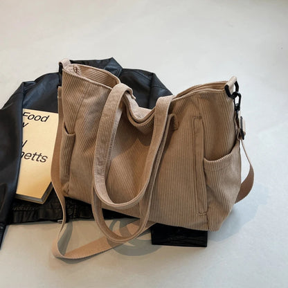 Striped Corduroy Tote