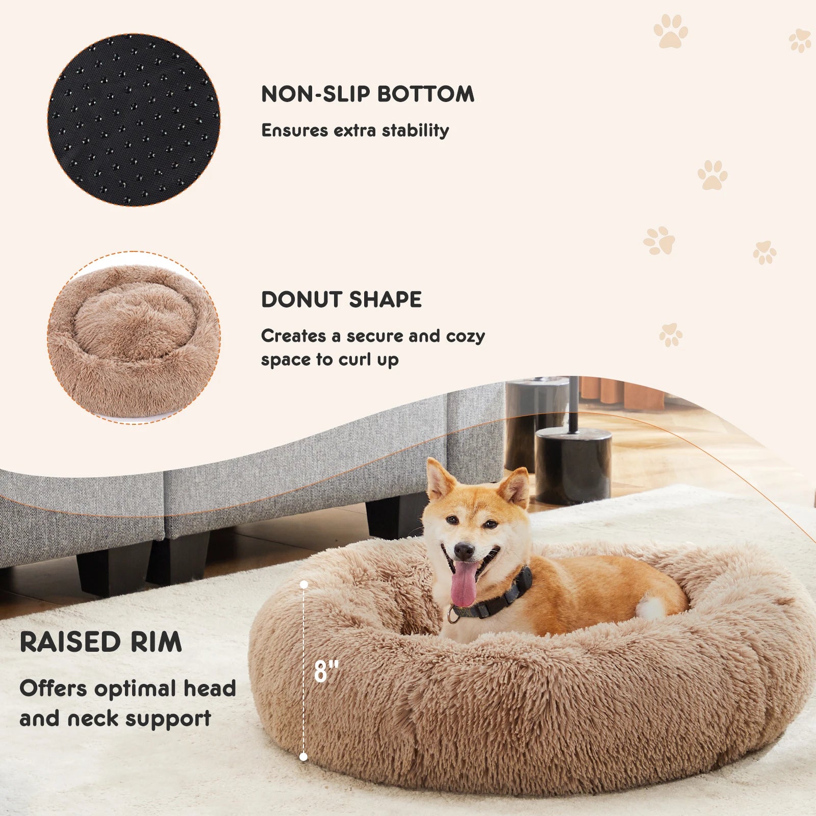 Calming Plush Dog Bed - Ultra-Soft Anti-Slip Washable Pet Bed for Dogs - 4