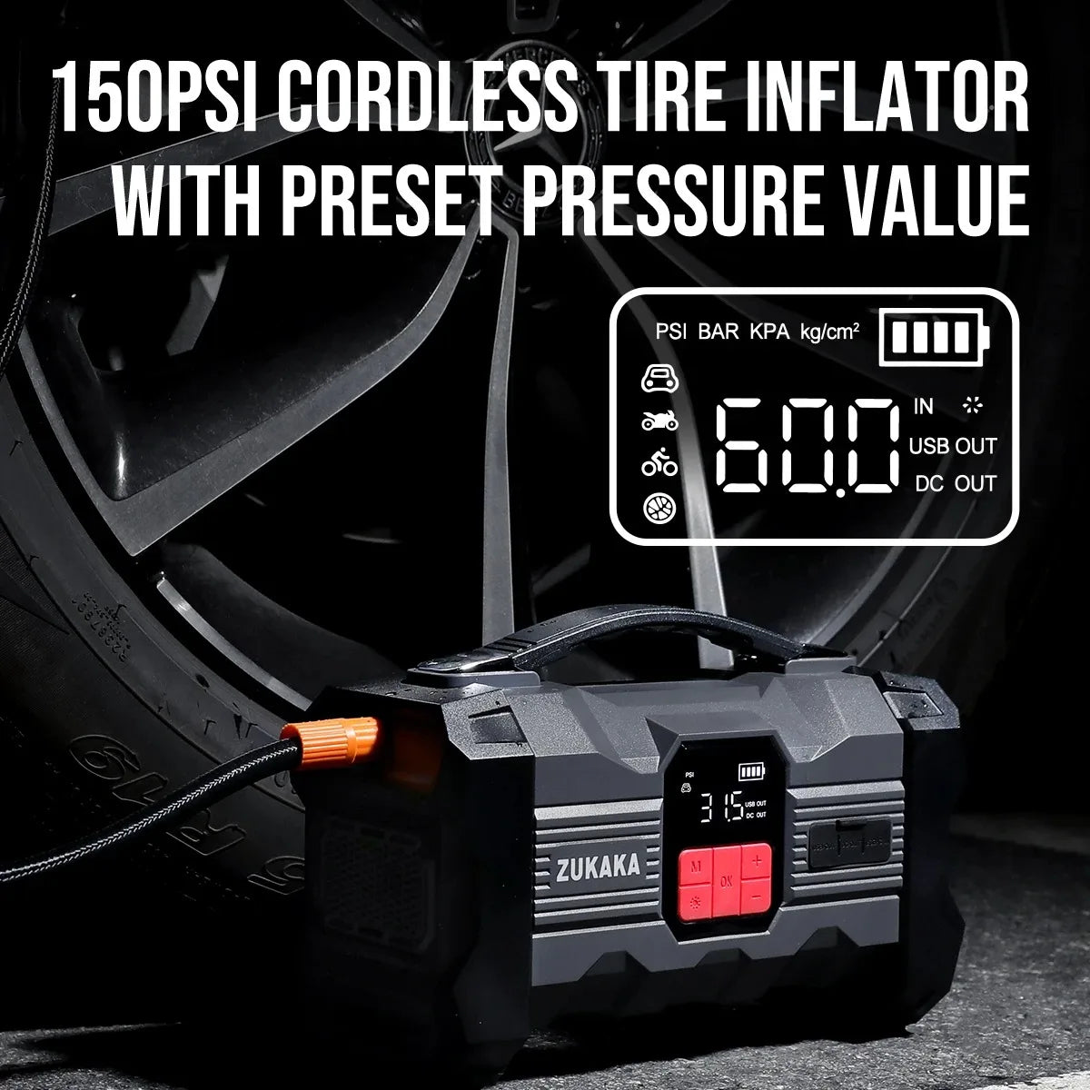 26800mAh Portable Car Jump Starter with 150PSI Air Compressor & Power Bank