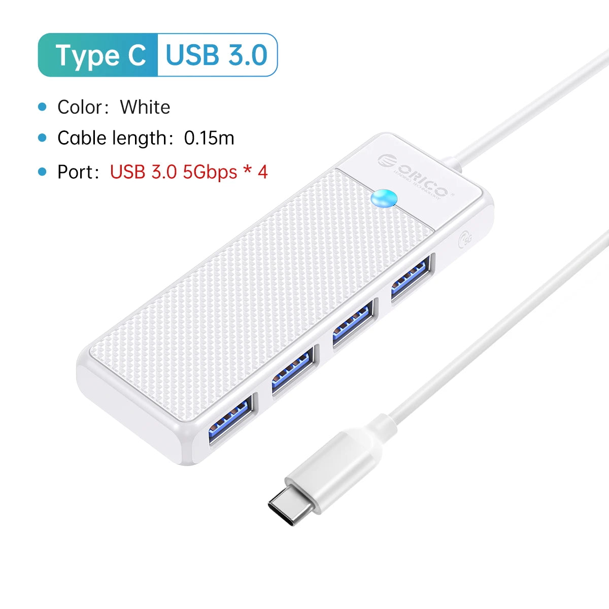4-Port USB 3.0 Type-C Hub - Ultra-Slim High-Speed Data Expansion Adapter
