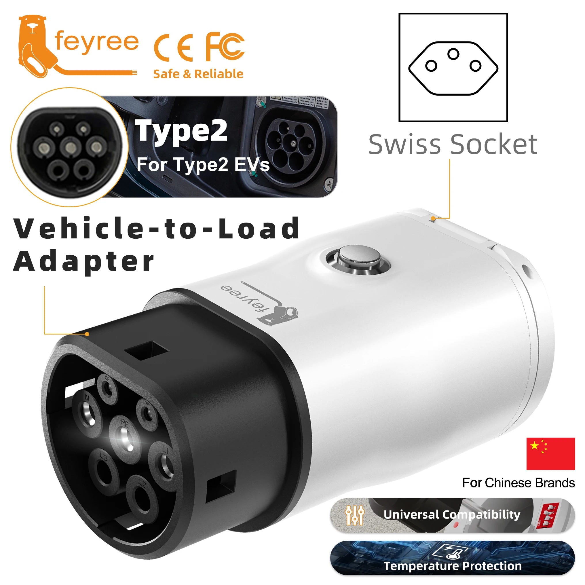 Type 2 V2L Electric Vehicle Discharger Adapter for Chinese EV Camping - 36