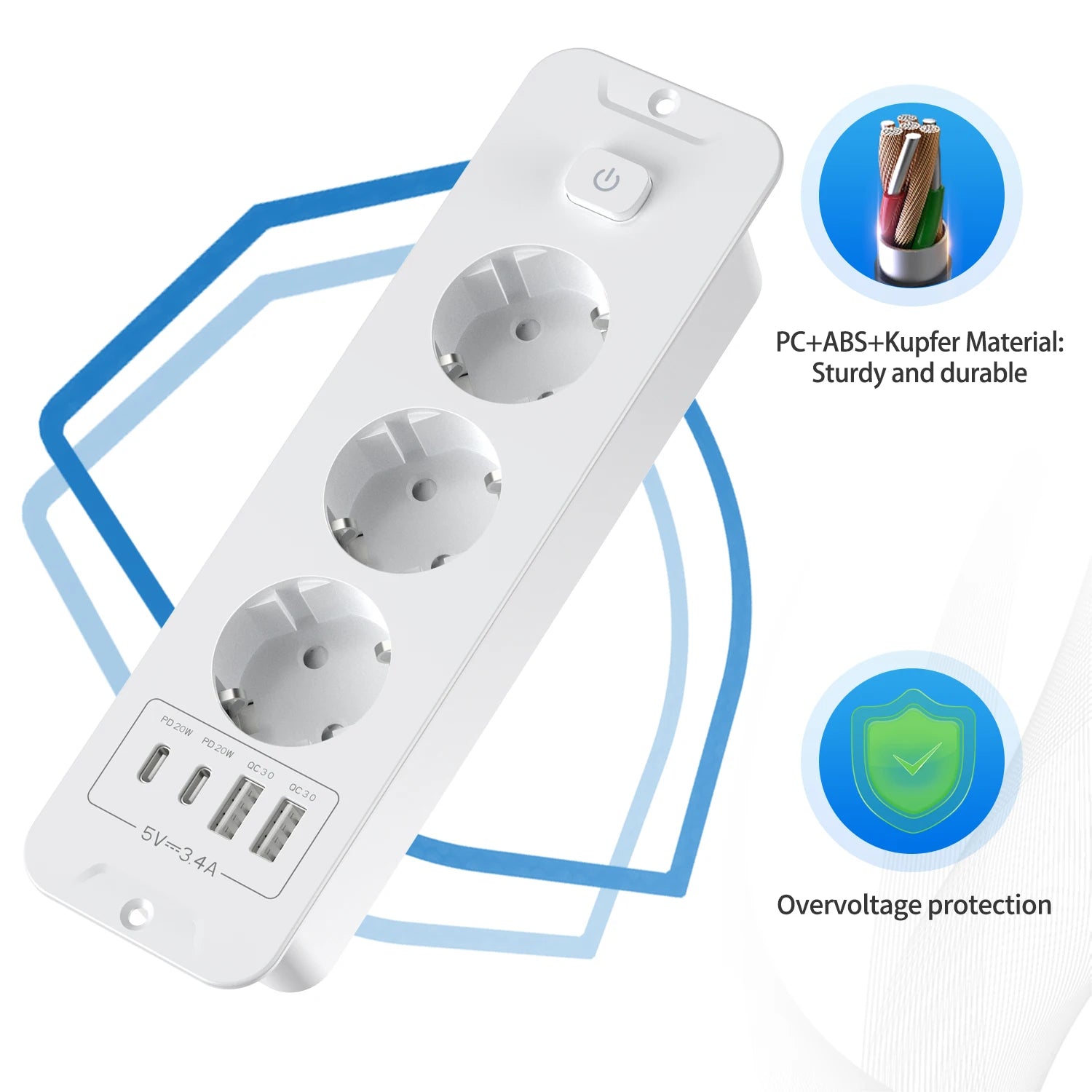 7-in-1 Ultra-Thin Desktop Power Strip with 20W USB-C Fast Charging - 5