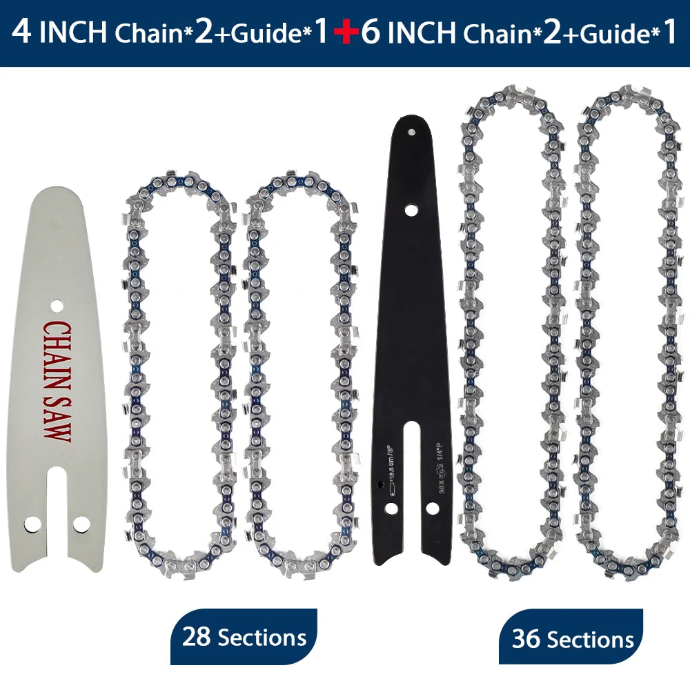 4 & 6 Inch Replacement Chainsaw Chain and Guide Bar for Mini Cordless Pruning Saws