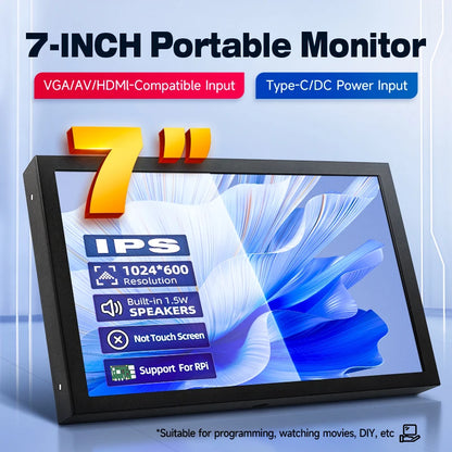 7-Inch Portable IPS Monitor 1024x600 HDMI VGA Display with Metal Holder