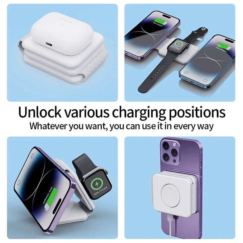 3-in-1 Foldable Magnetic Wireless Charging Station for iPhone & Apple Watch