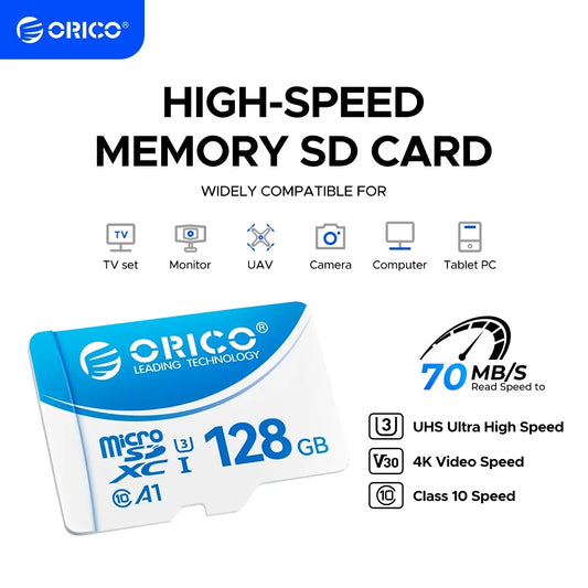 ORICO 128GB Micro SD Card - High-Speed UHS-I V30 for 4K Video & Cameras