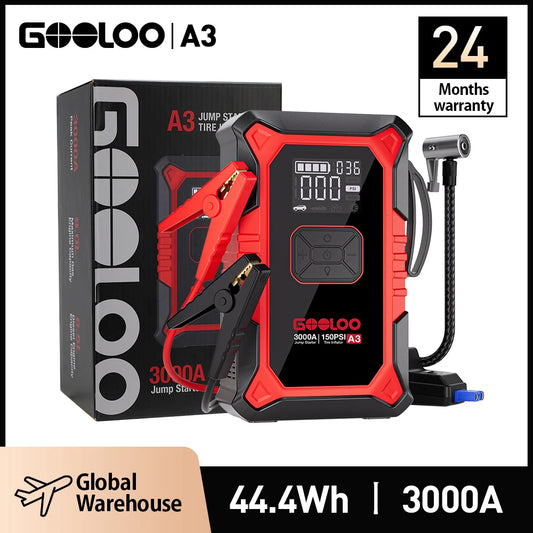 3000A Car Jump Starter with Portable Air Compressor & Emergency Power Bank
