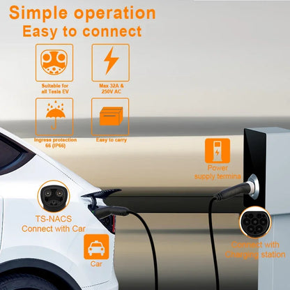 7KW Type 2 to Tesla NACS EV Charging Cable 5M for Model 3 Y X S
