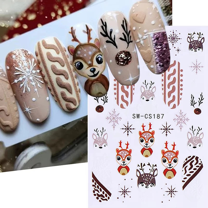 3D Christmas Nail Art Stickers - Festive Snowman & Snowflake Manicure Decals - 10