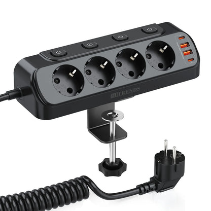 8-in-1 EU Power Strip with 4 Outlets, 2 USB-C & 2 USB-A Fast Charging