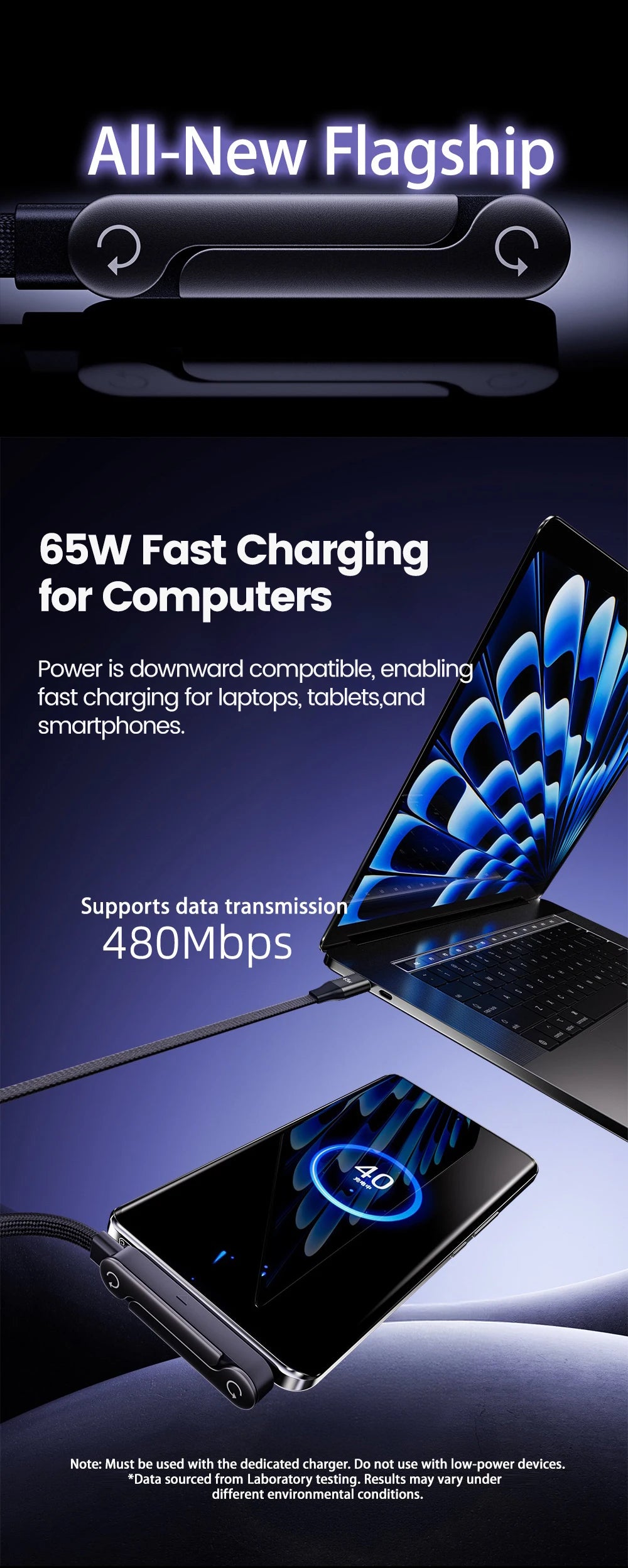 65W Fast Charging USB-C Cable with Built-In Foldable Phone Stand - 12