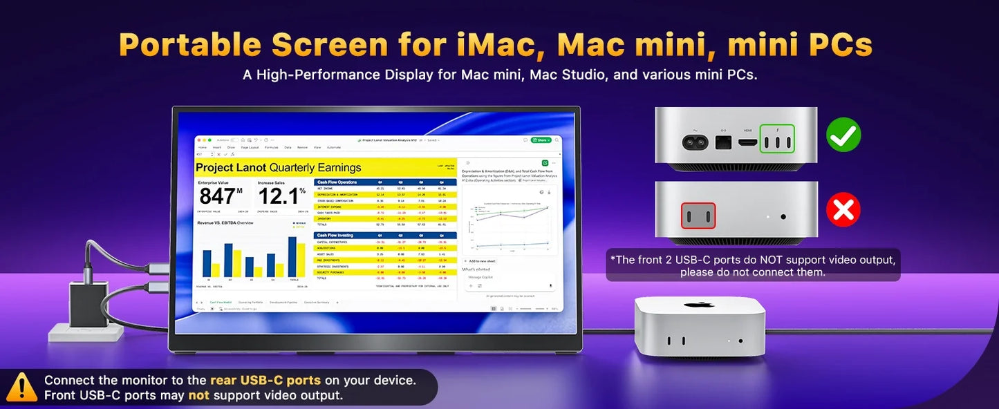 16-inch 2.5K 165Hz Portable Monitor - QHD Travel Display for Laptop